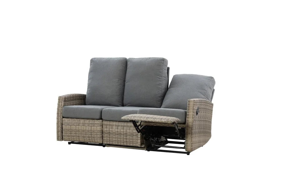 Keywest Three-Seat Outdoor Wicker Reclining Sofa - Dove Grey & Carolina Blue
