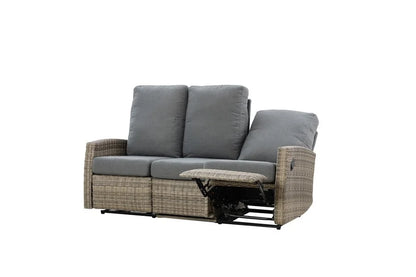 Keywest Three-Seat Outdoor Wicker Reclining Sofa - Dove Grey & Carolina Blue