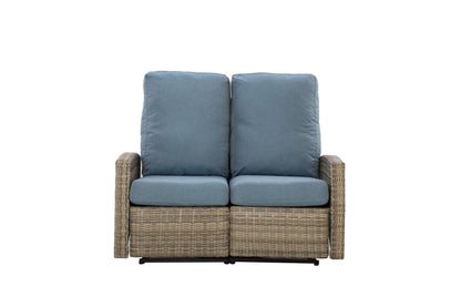 Keywest Outdoor Wicker Reclining Loveseat Conversation Set with a pair of recliners- Dove Grey & Carolina Blue