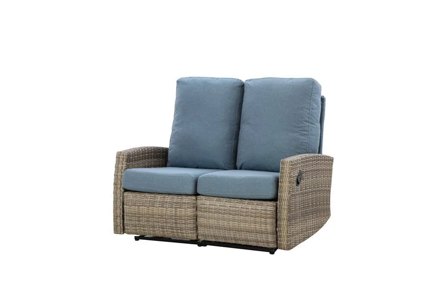 Keywest Outdoor Wicker Reclining Loveseat Sofa - Dove Grey & Carolina Blue
