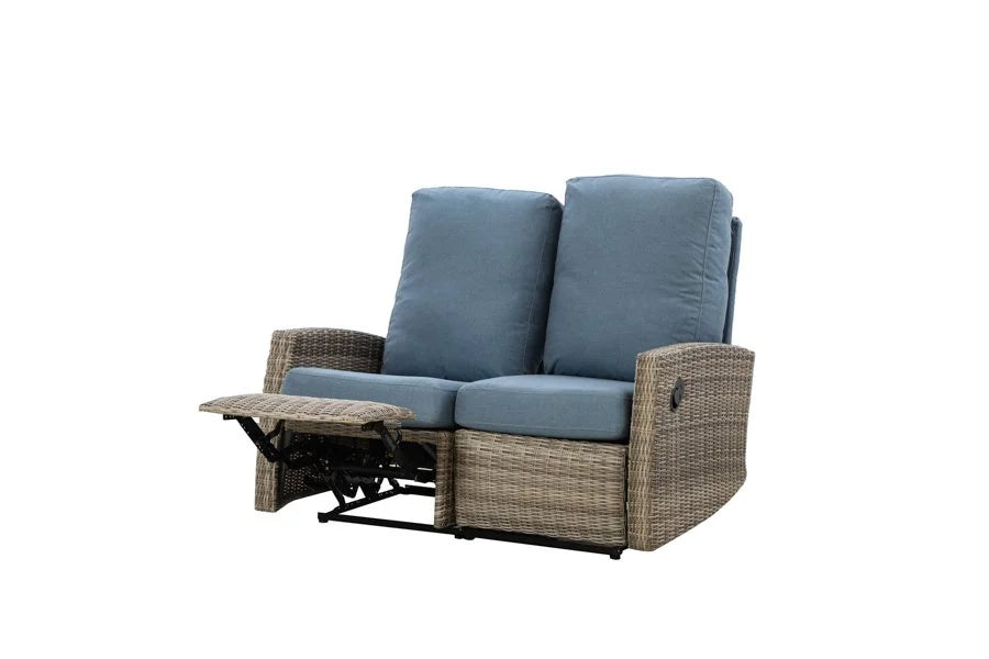 Keywest Outdoor Wicker Reclining Loveseat Sofa - Dove Grey & Carolina Blue