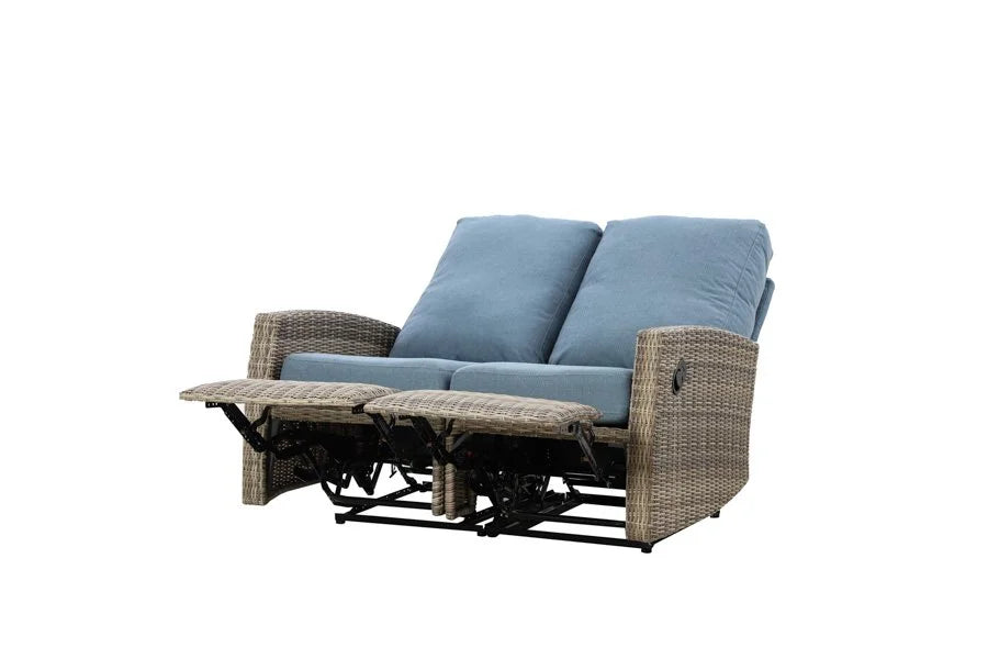 Keywest Outdoor Wicker Reclining Loveseat Sofa - Dove Grey & Carolina Blue