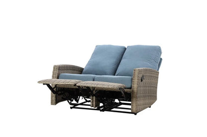 Keywest Outdoor Wicker Reclining Loveseat Sofa - Dove Grey & Carolina Blue