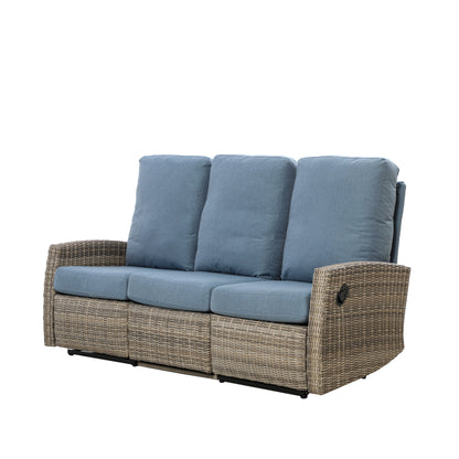 Keywest Outdoor Wicker Reclining Sofa Conversation Set- Dove Grey & Carolina Blue