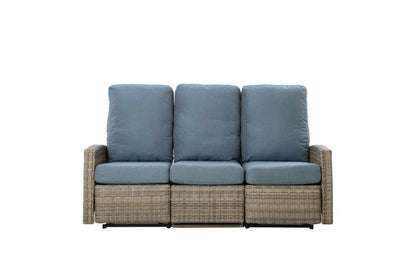 Keywest Three-Seat Outdoor Wicker Reclining Sofa - Dove Grey & Carolina Blue