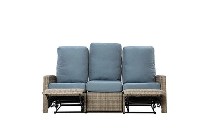 Keywest Three-Seat Outdoor Wicker Reclining Sofa - Dove Grey & Carolina Blue