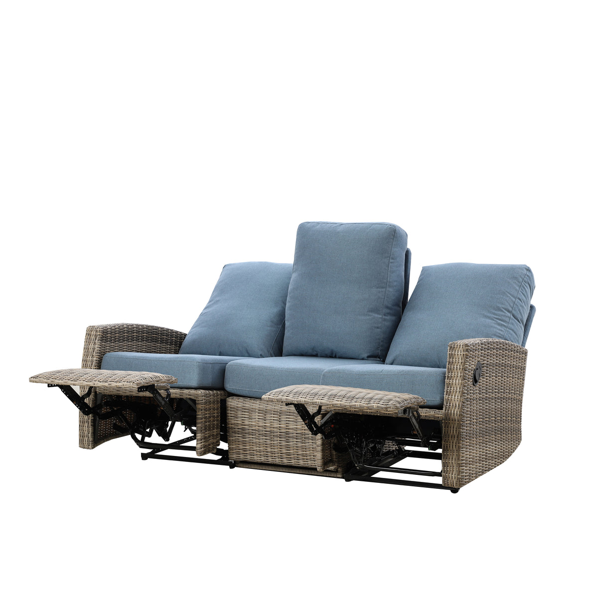 Keywest Outdoor Wicker Reclining Sofa Conversation Set- Dove Grey & Carolina Blue