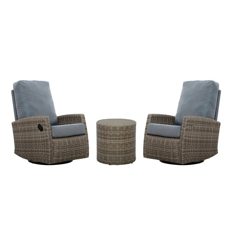 Keywest Outdoor Speaker Bistro Set | 2PC Wicker Swivel Glider Recliner with Wosaic Speaker Table