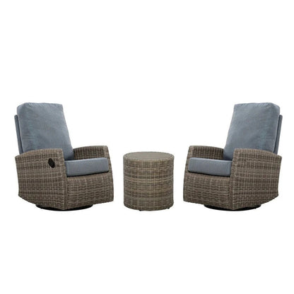 Keywest Outdoor Speaker Bistro Set | 2PC Wicker Swivel Glider Recliner with Wosaic Speaker Table