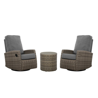 Keywest Outdoor Speaker Bistro Set | 2PC Wicker Swivel Glider Recliner with Wosaic Speaker Table