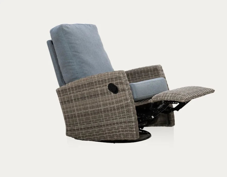 Keywest Outdoor Wicker Reclining Loveseat Conversation Set with a pair of recliners- Dove Grey & Carolina Blue