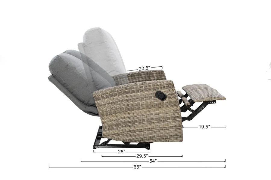 Keywest Outdoor Wicker Reclining Loveseat Conversation Set with a pair of recliners Sunbrella Navy — - size