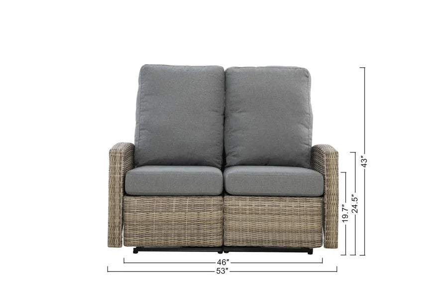 Keywest Outdoor Wicker Reclining Loveseat Sofa - Dove Grey & Carolina Blue — Outdoor Nook USA - size