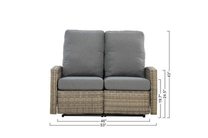 Keywest Outdoor Wicker Reclining Loveseat Sofa - Dove Grey & Carolina Blue — Outdoor Nook USA - size