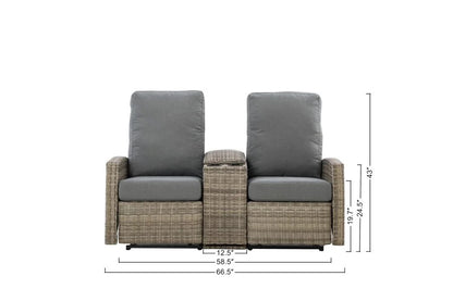 Keywest Outdoor Wicker Reclining Console Loveseat Conversation Set in Sunbrella Navy — Outdoor Nook - size
