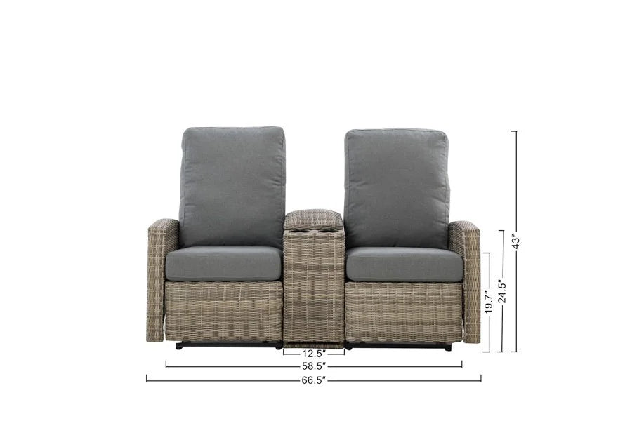 Keywest Outdoor Wicker Reclining Loveseat Sofa with Console - Dove Grey & Carolina Blue — Outdoor No - size
