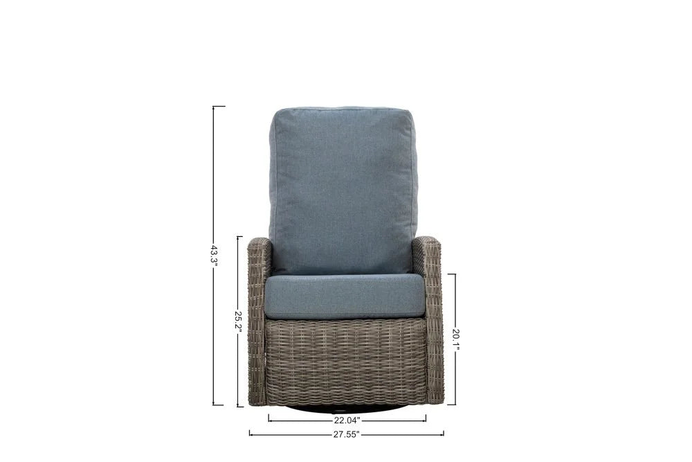 Keywest Wicker Outdoor 2PC Swivel Glider Recliner and Side Table Bistro set in Sunbrella Navy — Outd - size