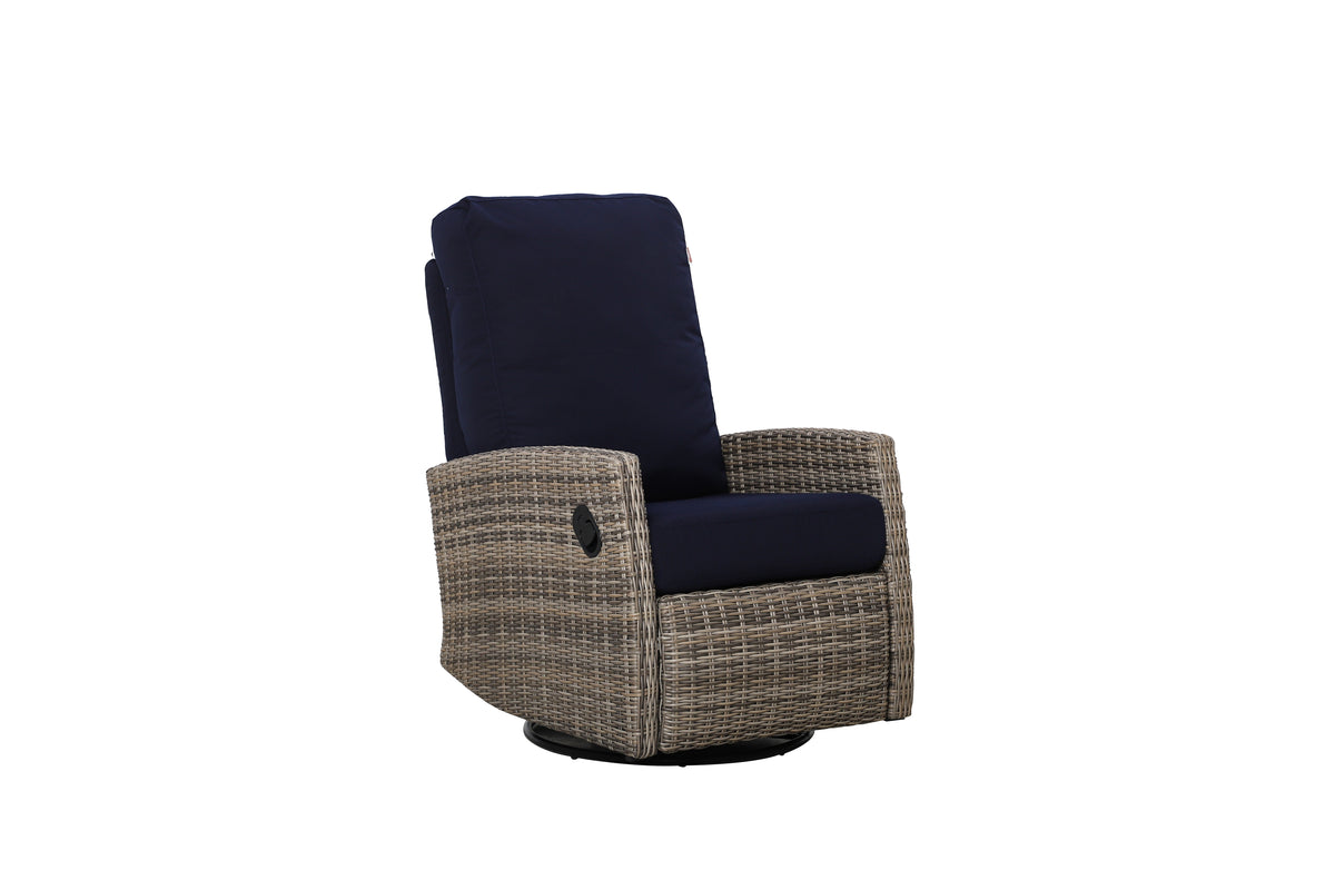 Keywest Outdoor Wicker Reclining Sofa Conversation Set with a pair of recliners in Sunbrella® Navy | Outdoor Sofa Set