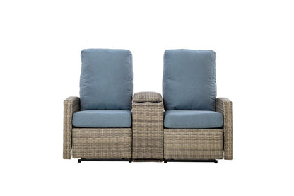 Keywest Outdoor Wicker Reclining Loveseat Sofa with Console - Dove Grey & Carolina Blue
