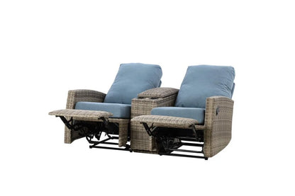 Keywest Outdoor Wicker Reclining Loveseat Sofa with Console - Dove Grey & Carolina Blue