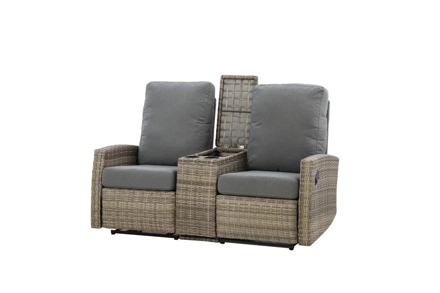 Keywest Outdoor Wicker Reclining Loveseat Sofa with Console - Dove Grey & Carolina Blue