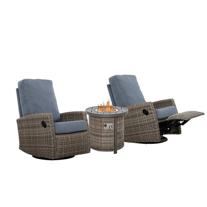 Keywest Outdoor Firepit Bistro Set | 2PC Wicker Swivel Glider Recliner with Firepit Table