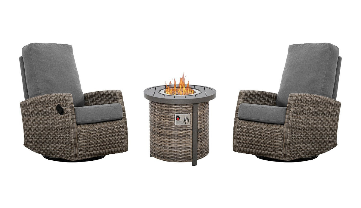 Keywest Outdoor Firepit Bistro Set | 2PC Wicker Swivel Glider Recliner with Firepit Table
