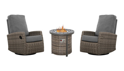 Keywest Outdoor Firepit Bistro Set | 2PC Wicker Swivel Glider Recliner with Firepit Table