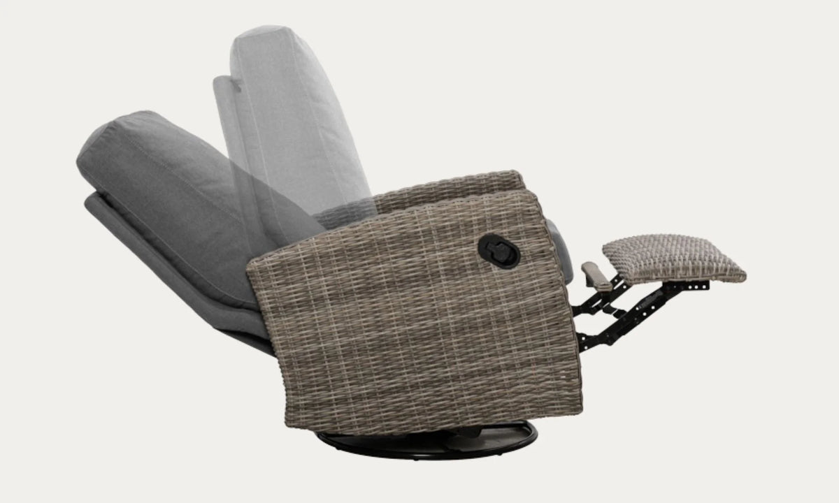 Keywest Outdoor Wicker Reclining Loveseat Conversation Set with a pair of recliners- Dove Grey & Carolina Blue