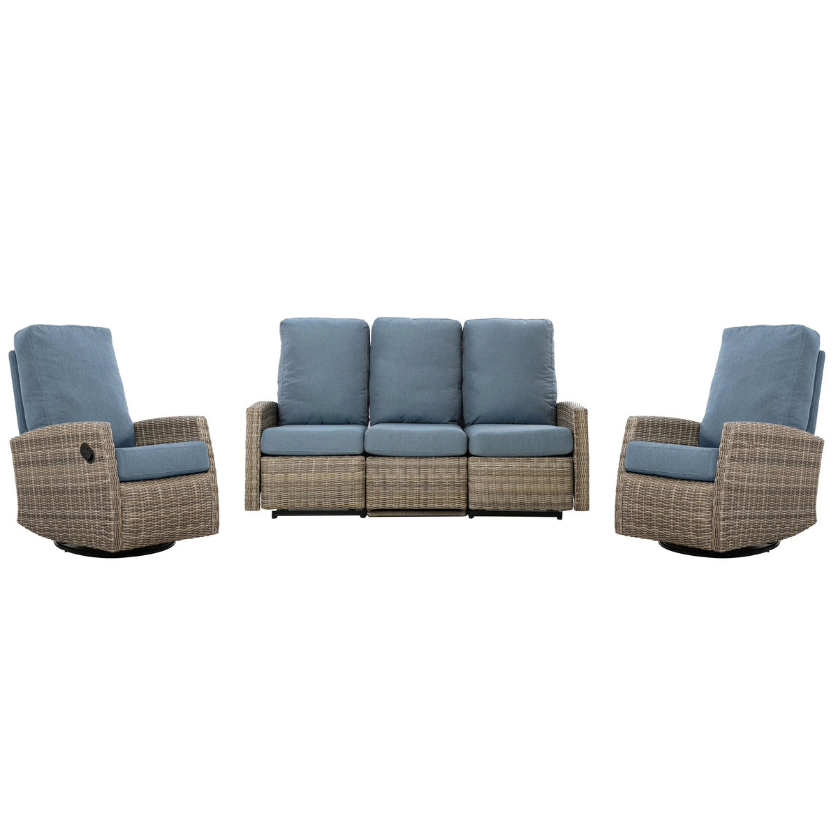 Keywest Outdoor Wicker Reclining Sofa Conversation Set- Dove Grey & Carolina Blue