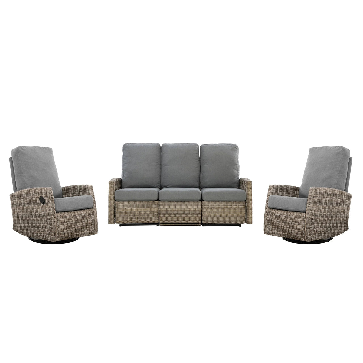 Keywest Outdoor Wicker Reclining Sofa Conversation Set- Dove Grey & Carolina Blue