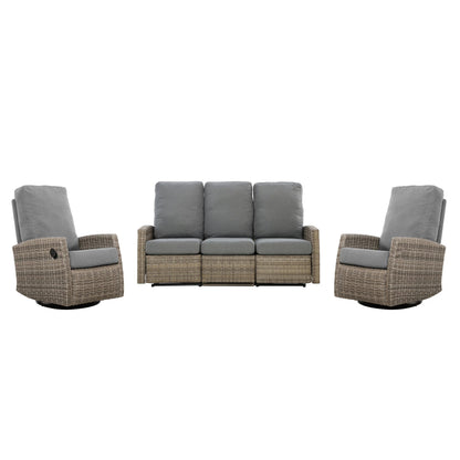 Keywest Outdoor Wicker Reclining Sofa Conversation Set- Dove Grey & Carolina Blue