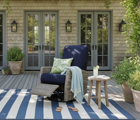 Keywest Wicker Outdoor Swivel Glider Recliner  in Sunbrella® Canvas Navy