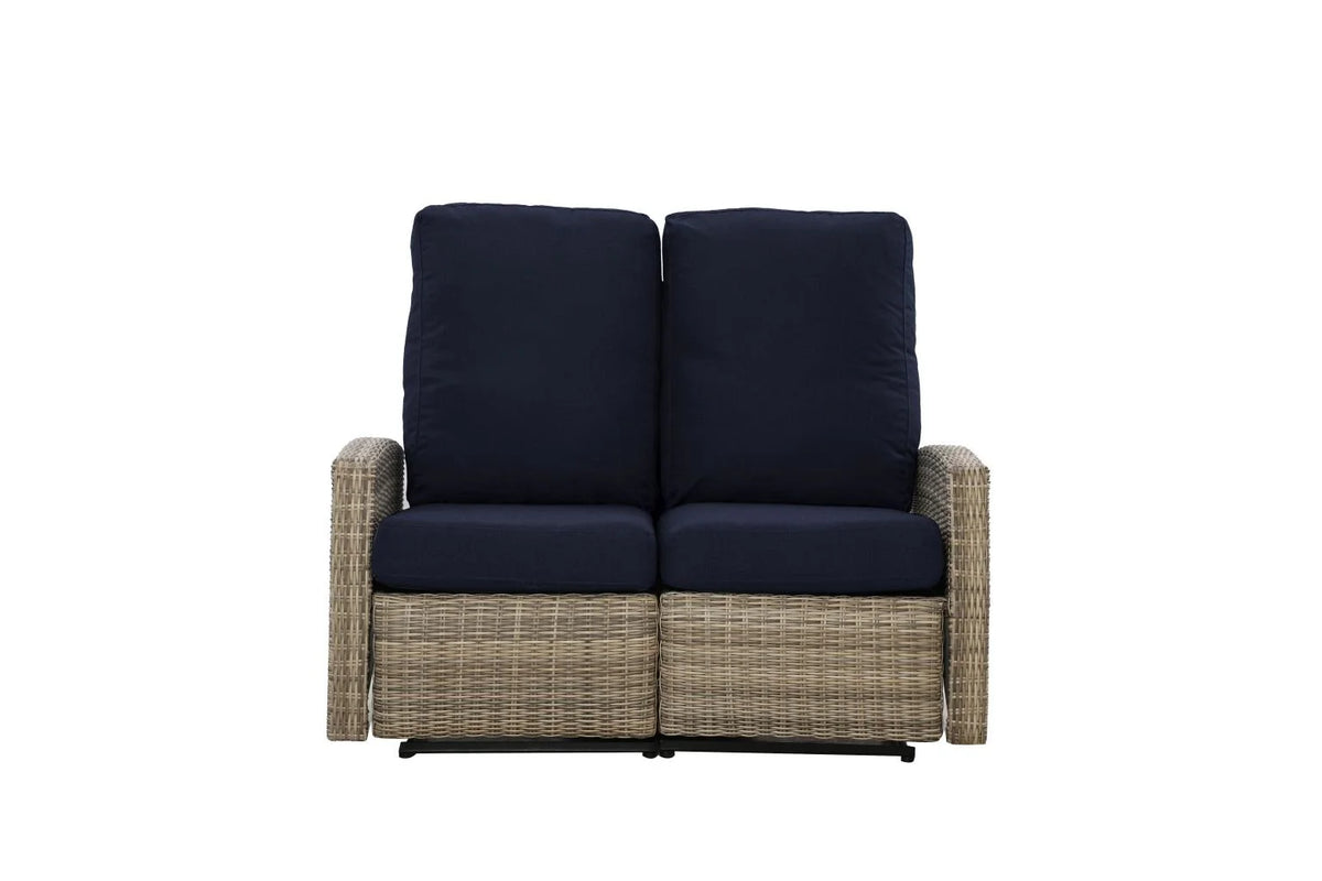 Keywest Outdoor Wicker Loveseat Reclining Sofa in Sunbrella® Canvas Navy | Outdoor Sofa