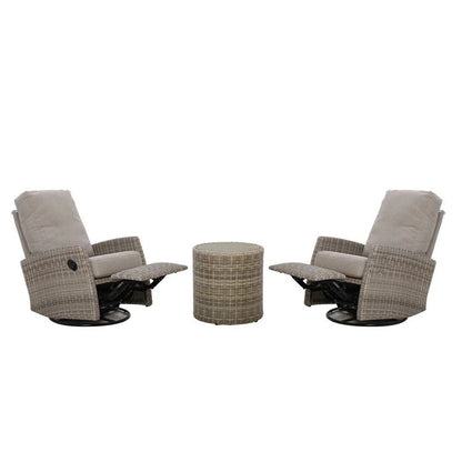 Keywest Wicker Outdoor 2PC Swivel Glider Recliner and Side Table in Sunbrella® Cast Shale | Outdoor Bistro Set