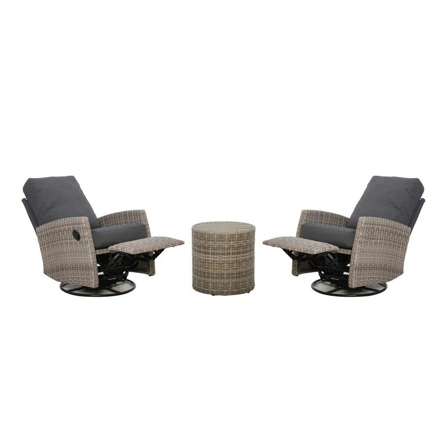 Keywest Wicker Outdoor 2PC Swivel Glider Recliner and Side Table in Sunbrella® Canvas Coal | Outdoor Bistro Set