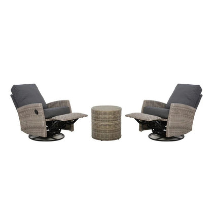 Keywest Wicker Outdoor 2PC Swivel Glider Recliner and Side Table in Sunbrella® Canvas Coal | Outdoor Bistro Set
