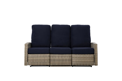 Keywest Three-Seat Outdoor Wicker Reclining Sofa in Sunbrella® Canvas Navy