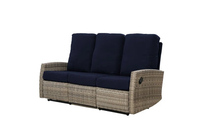 Keywest Three-Seat Outdoor Wicker Reclining Sofa in Sunbrella® Canvas Navy
