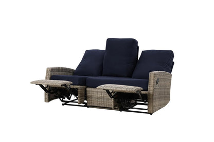Keywest Three-Seat Outdoor Wicker Reclining Sofa in Sunbrella® Canvas Navy