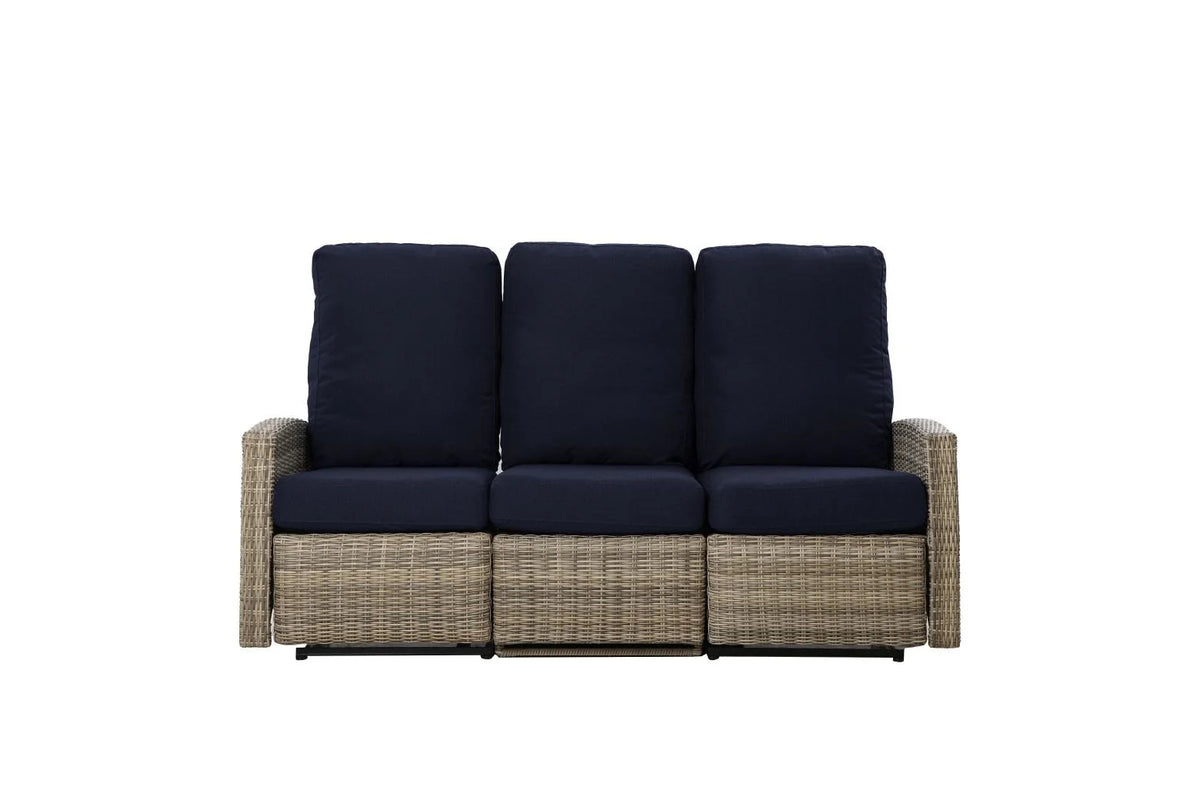 Keywest Outdoor Wicker Reclining Sofa Conversation Set with a pair of recliners in Sunbrella® Navy | Outdoor Sofa Set
