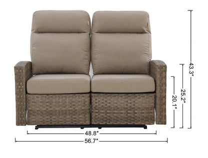 newport outdoor wicker reclining loveseat sofa — Outdoor Nook USA - size