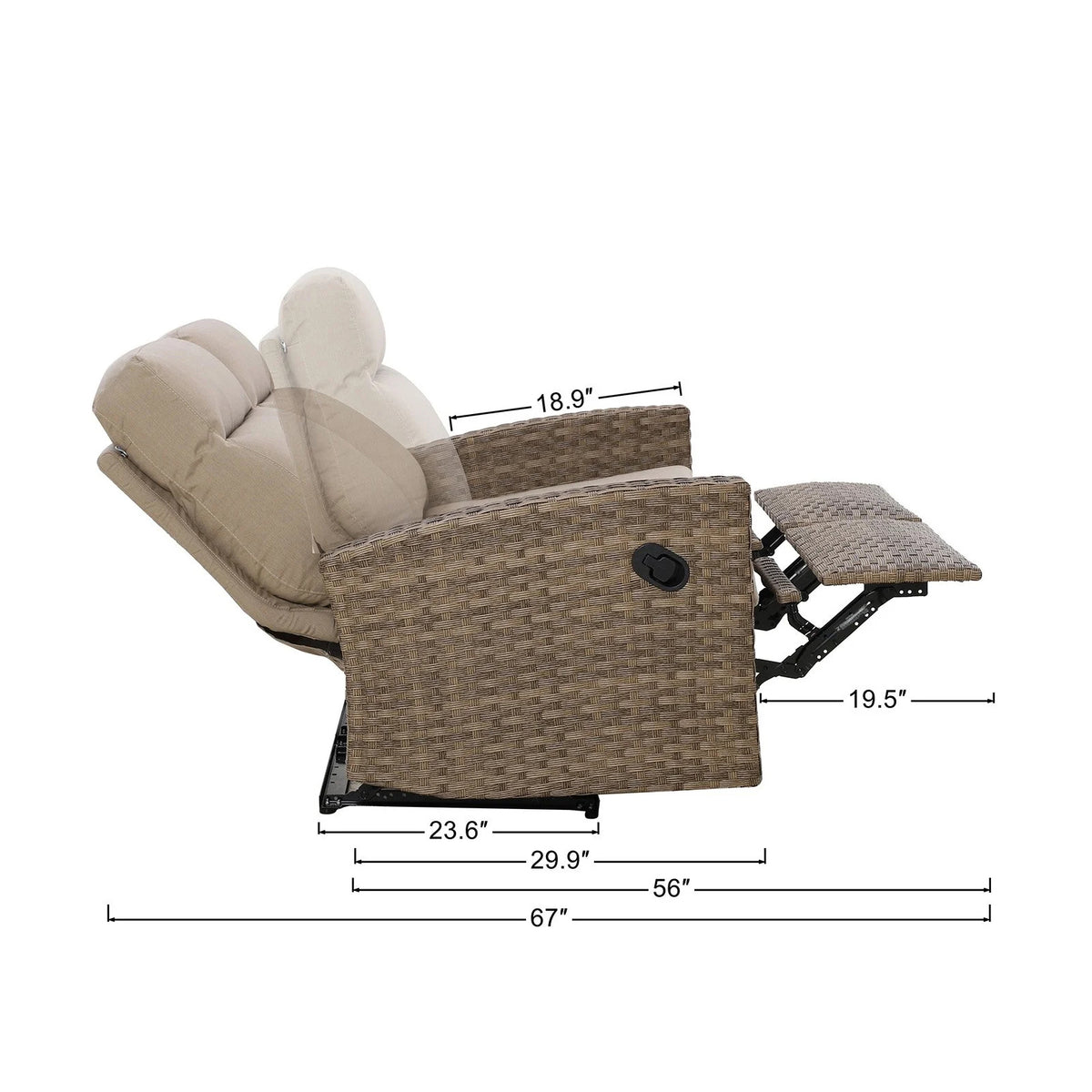 Newport Outdoor Wicker Reclining Console Loveseat Conversation Set with a pair of Recliners — Outdoo - size