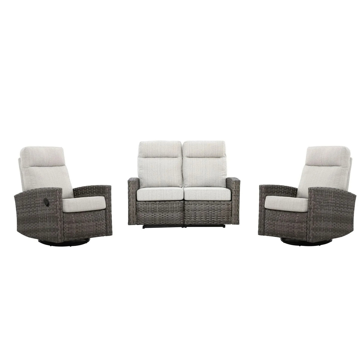 Malibu II Outdoor Wicker Reclining Loveseat Conversation Set with a pair of Recliners | Outdoor Set