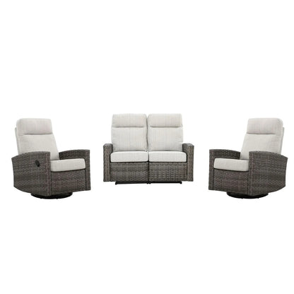 Malibu II Outdoor Wicker Reclining Loveseat Conversation Set with a pair of Recliners | Outdoor Set