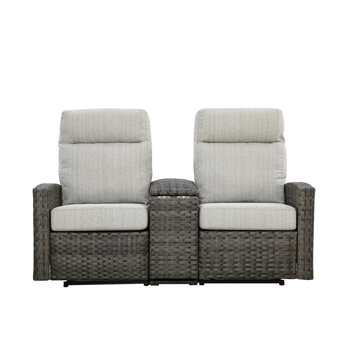 Malibu II Outdoor Wicker Reclining Console Loveseat Conversation Set with a pair of Recliners | Outdoor Set