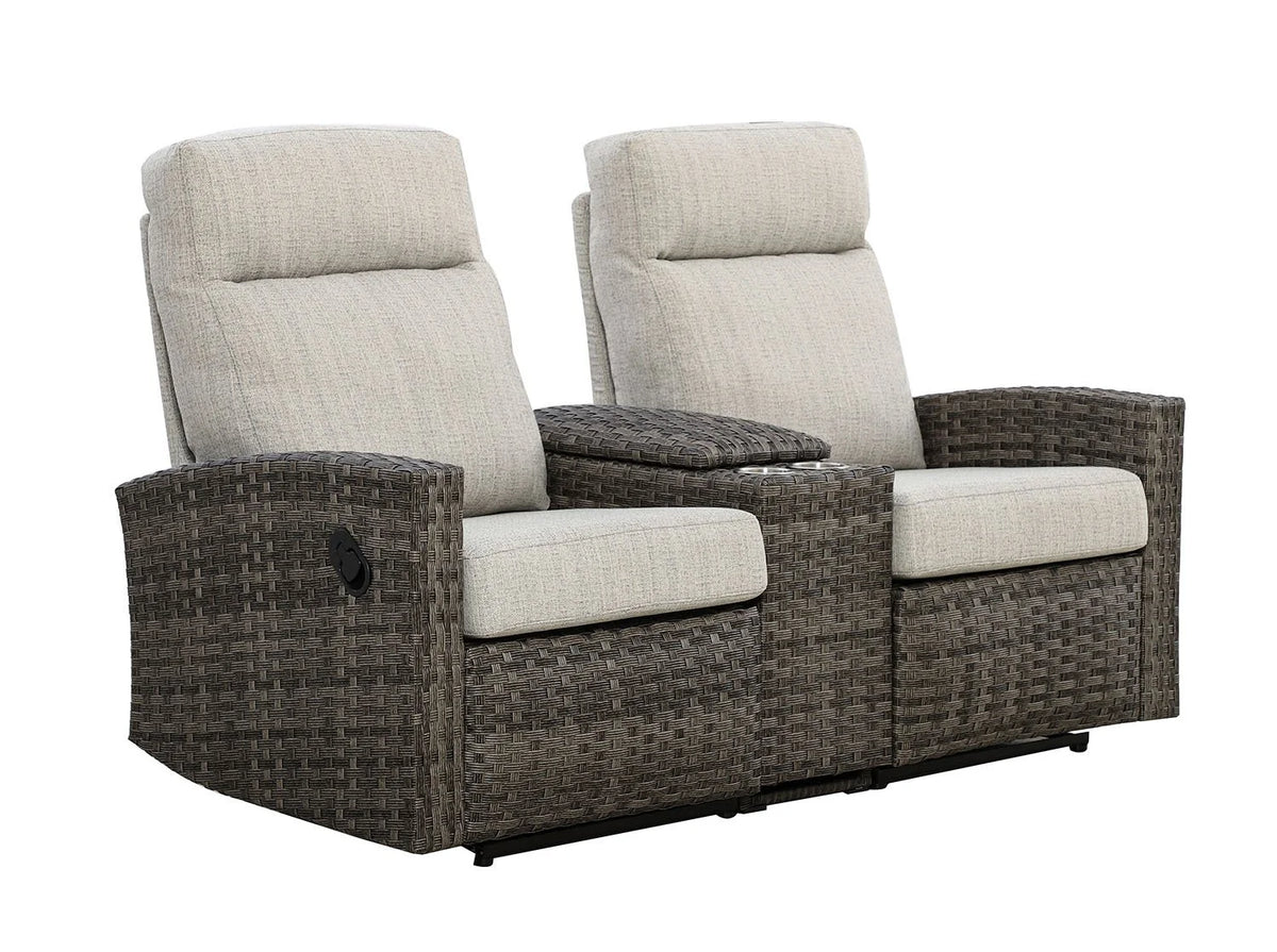 Malibu II Outdoor Wicker Reclining Loveseat Sofa with Console