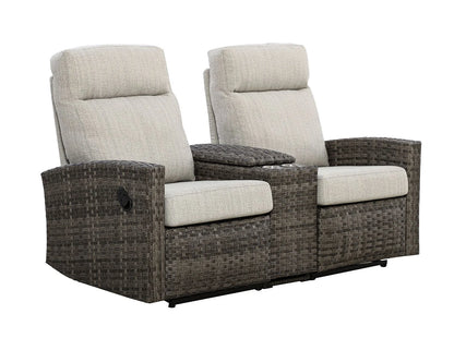 Malibu II Outdoor Wicker Reclining Loveseat Sofa with Console