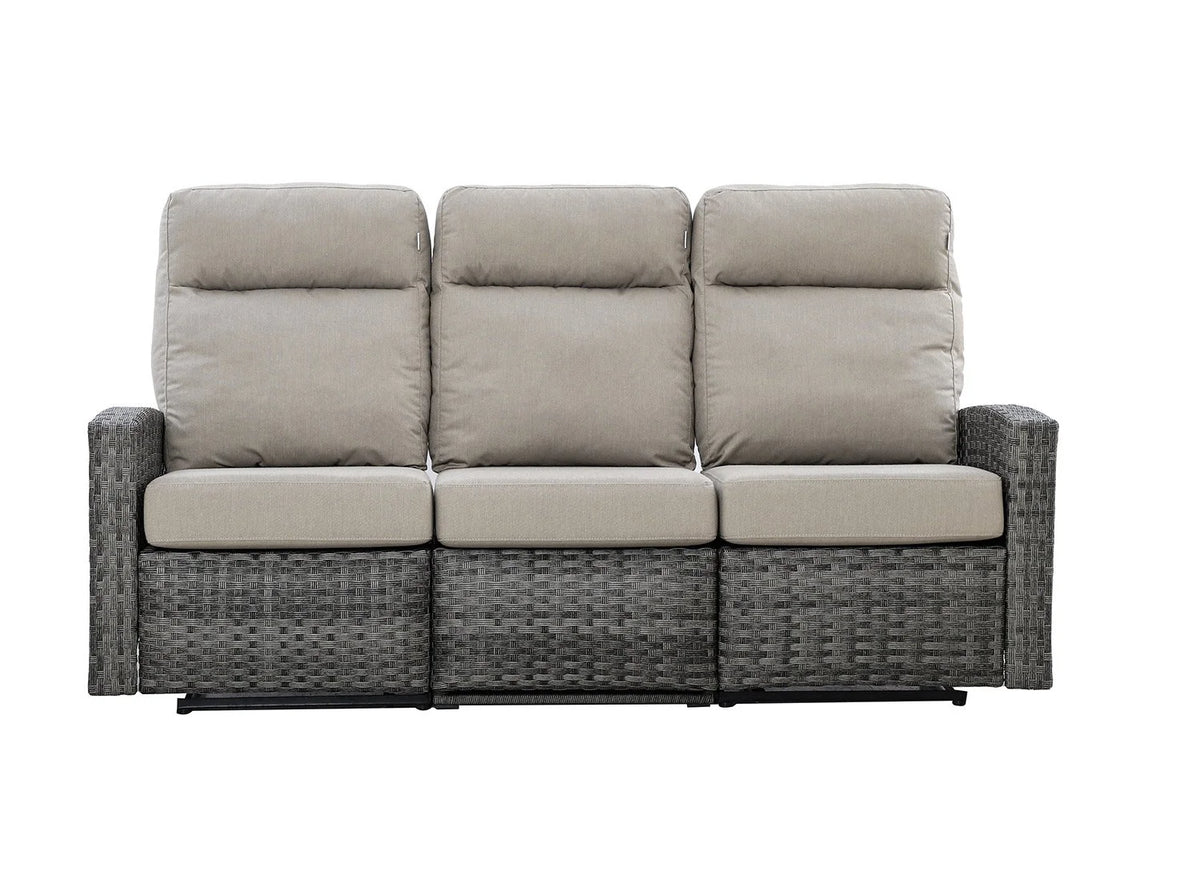 Malibu II Outdoor Wicker Reclining Sofa Conversation Set with a pair of Recliners in Sunbrella® Canvas Taupe | Outdoor Set