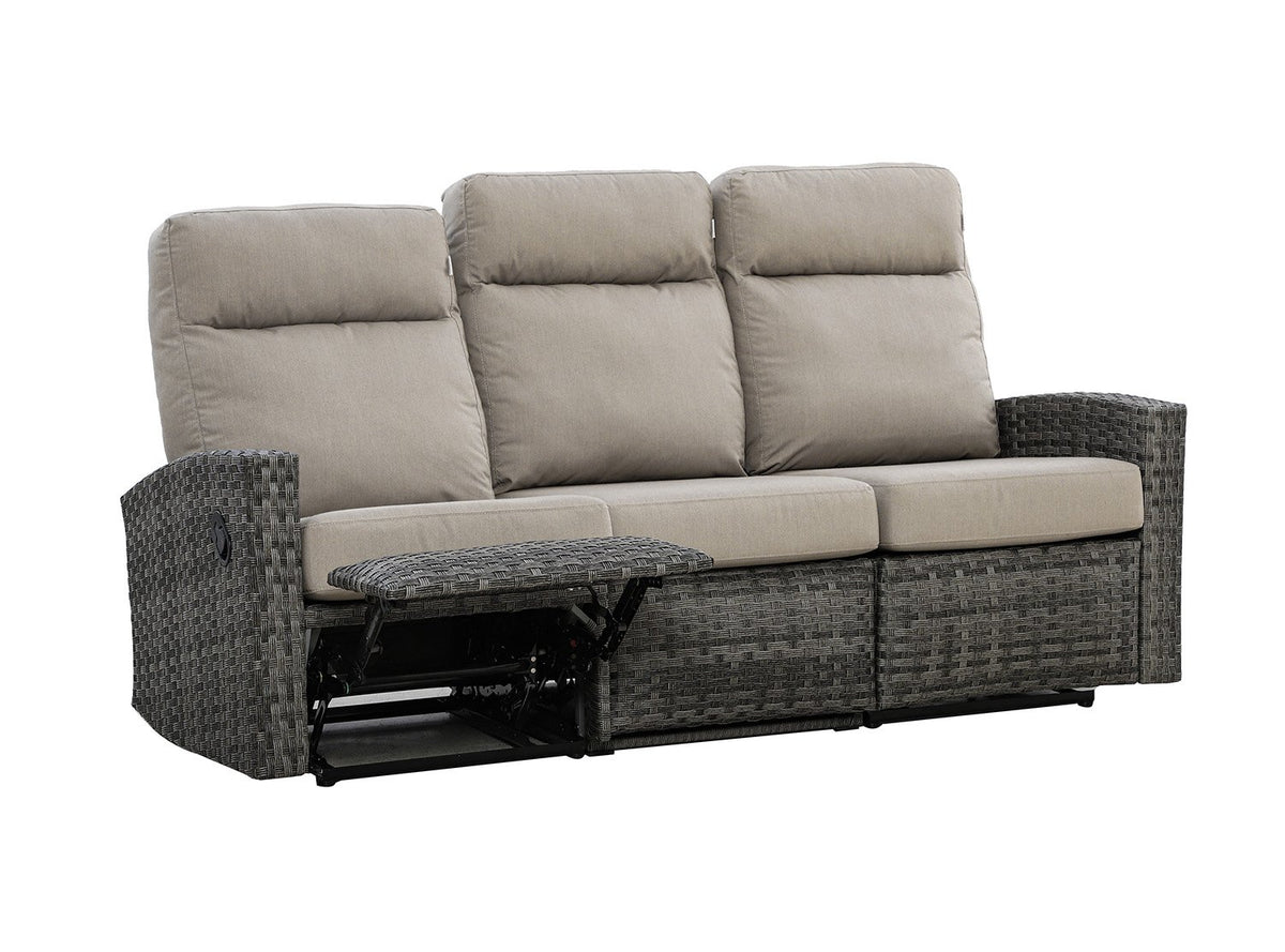Malibu II Outdoor Wicker Reclining Sofa Conversation Set with a pair of Recliners in Sunbrella® Canvas Taupe | Outdoor Set